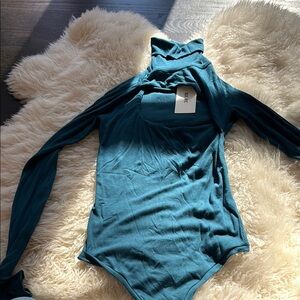 Alix NYC blue/teal Turtleneck Bodysuit with cutout above chest